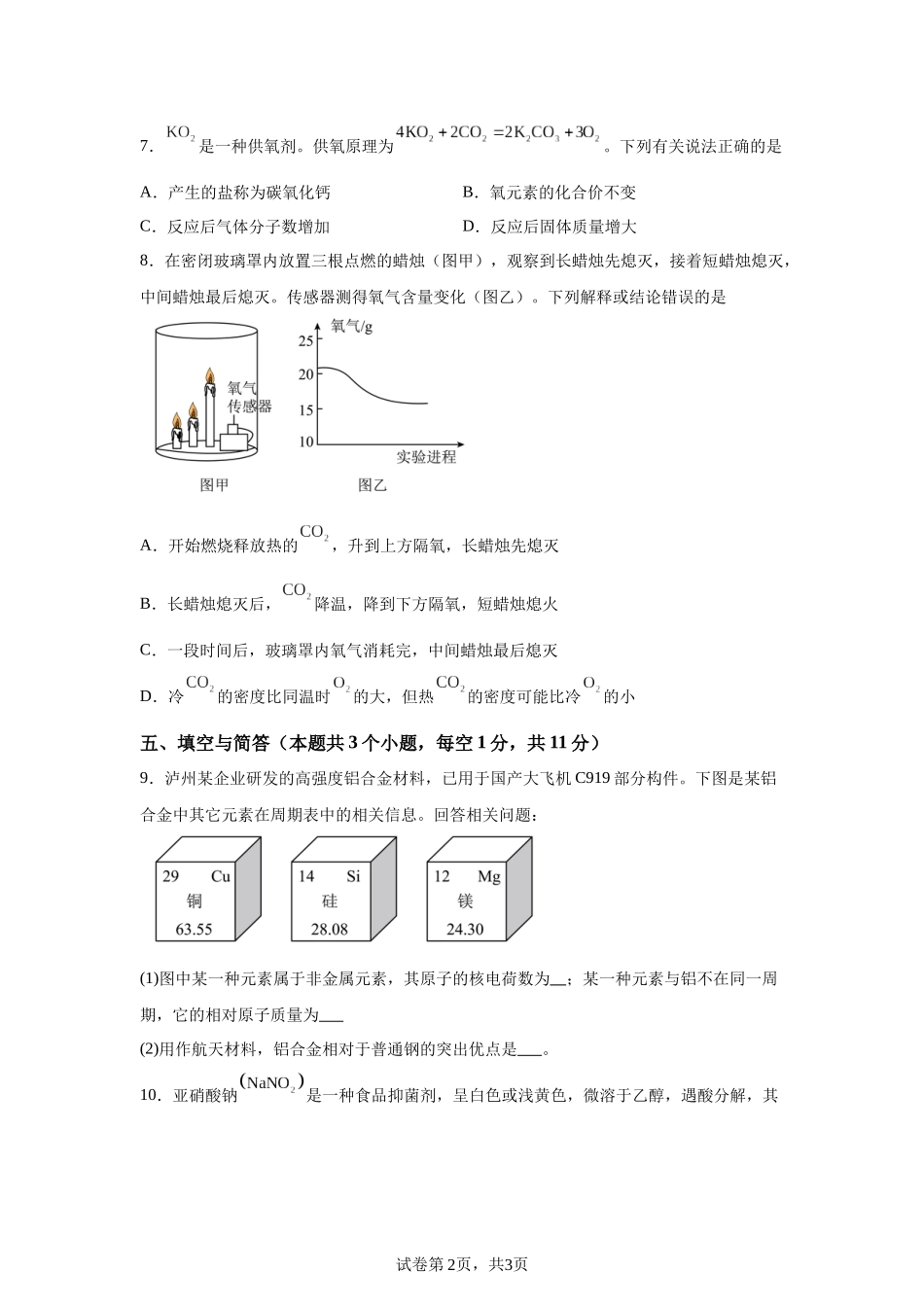 2025年四川省泸州市中考化学真题.docx_第2页