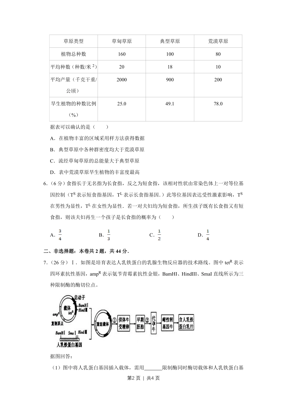 2010年高考生物试卷(天津)(空白卷).pdf_第2页
