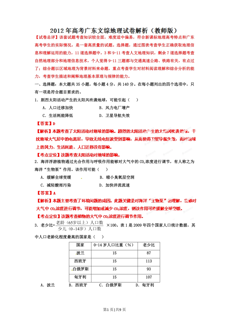 2012年高考地理试卷(广东)(解析卷).pdf_第1页