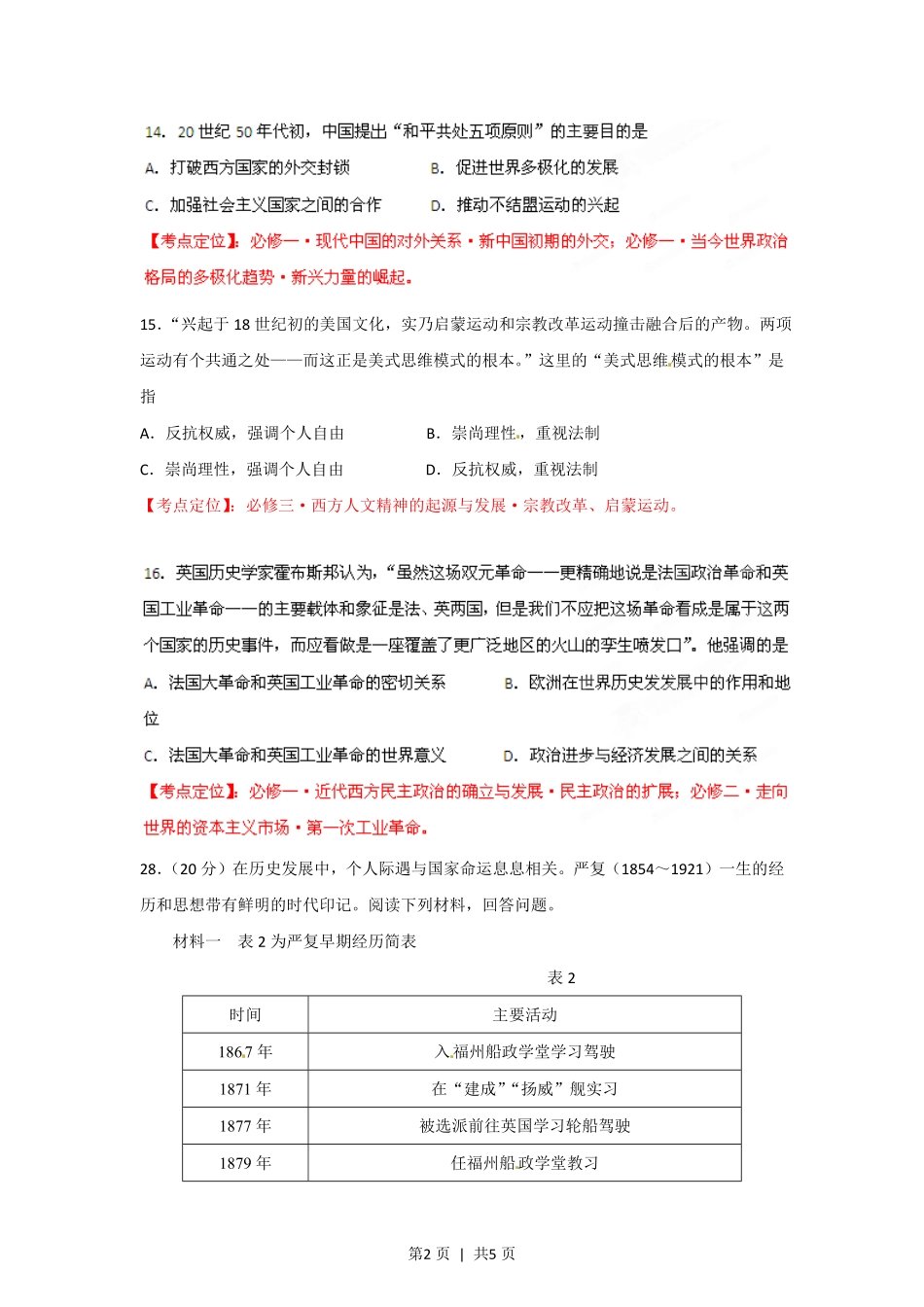2012年高考历史试卷(山东)(空白卷).pdf_第2页