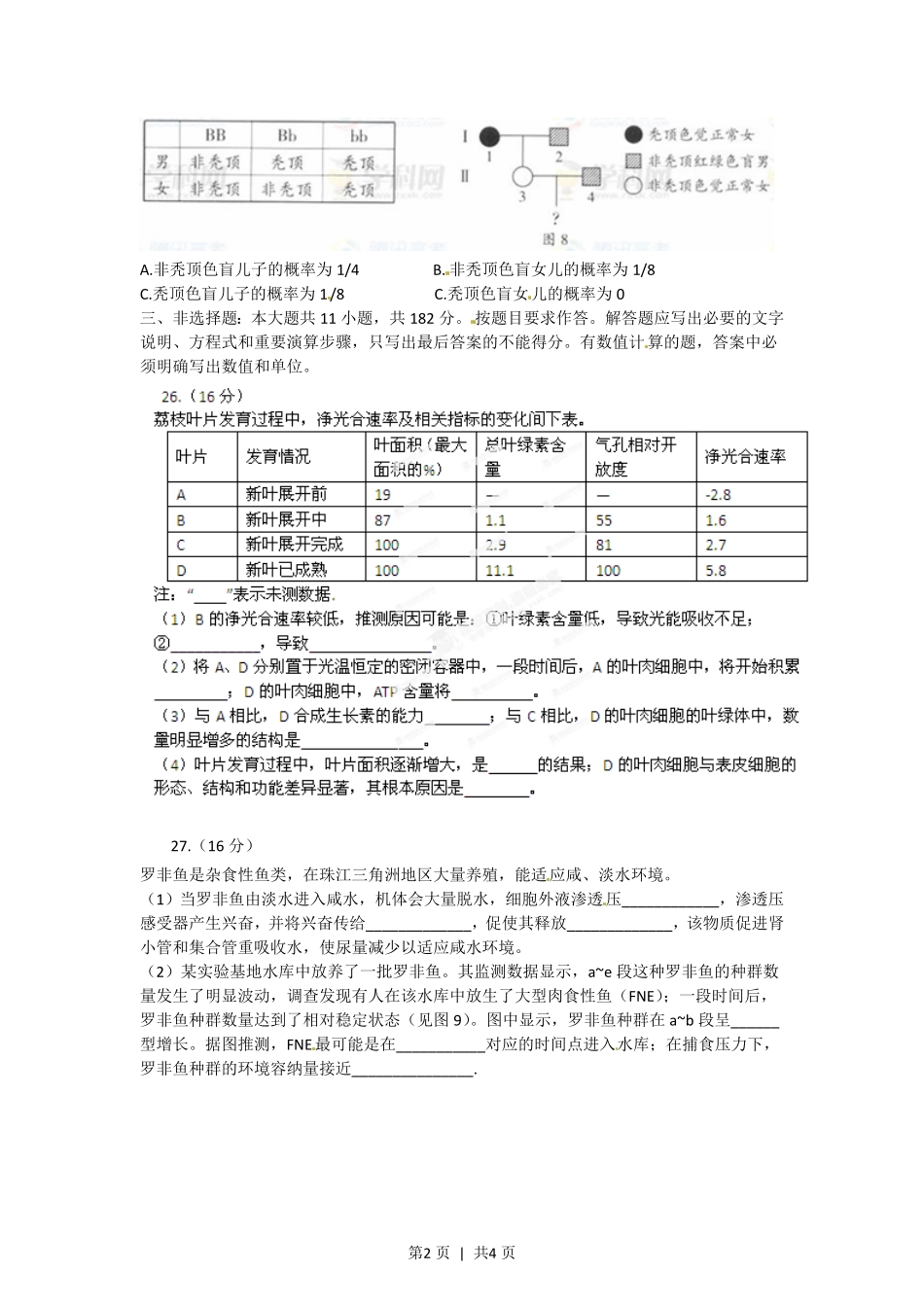 2012年高考生物试卷(广东)(空白卷).pdf_第2页