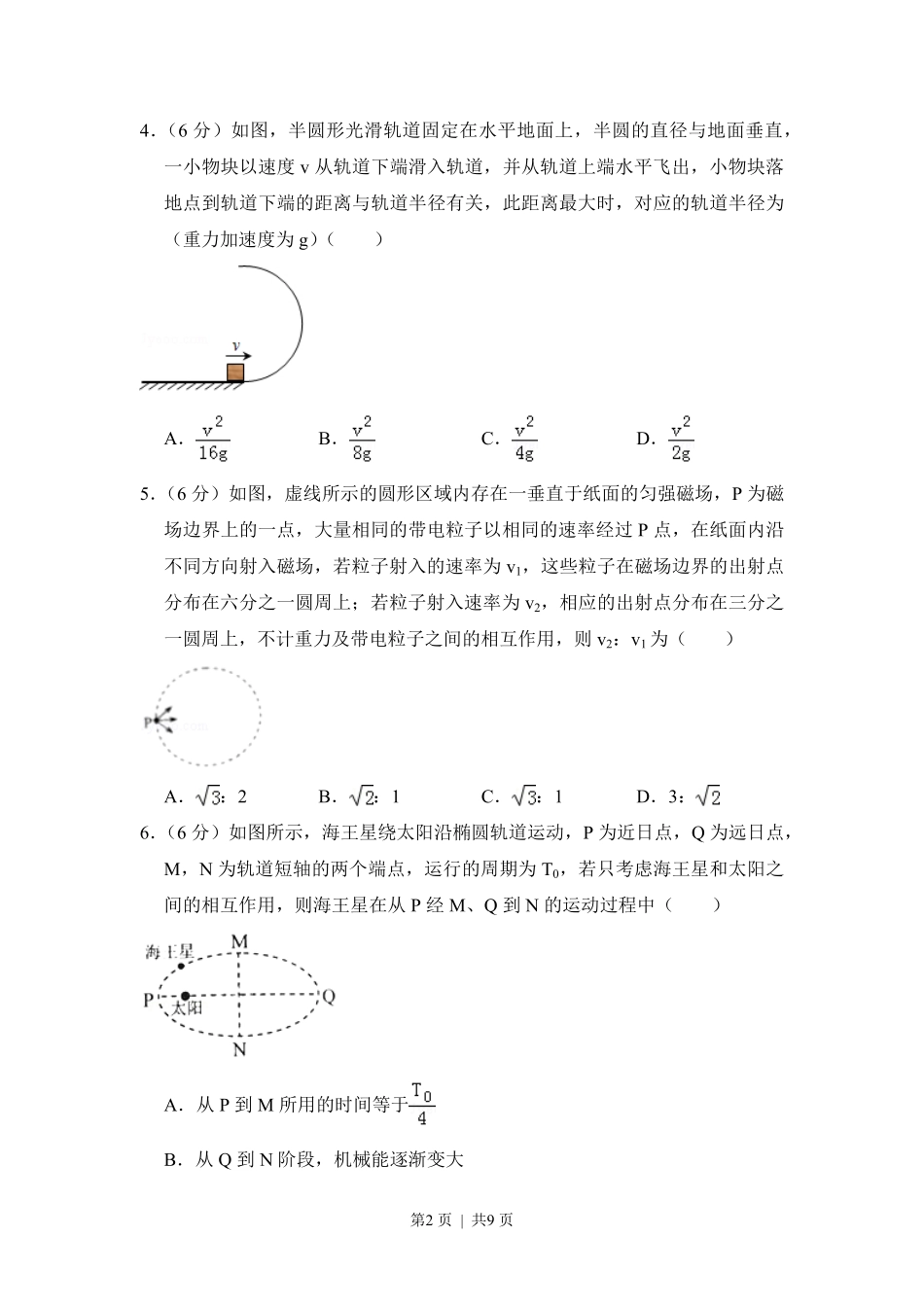 2017年高考物理试卷(新课标Ⅱ)(空白卷).pdf_第2页