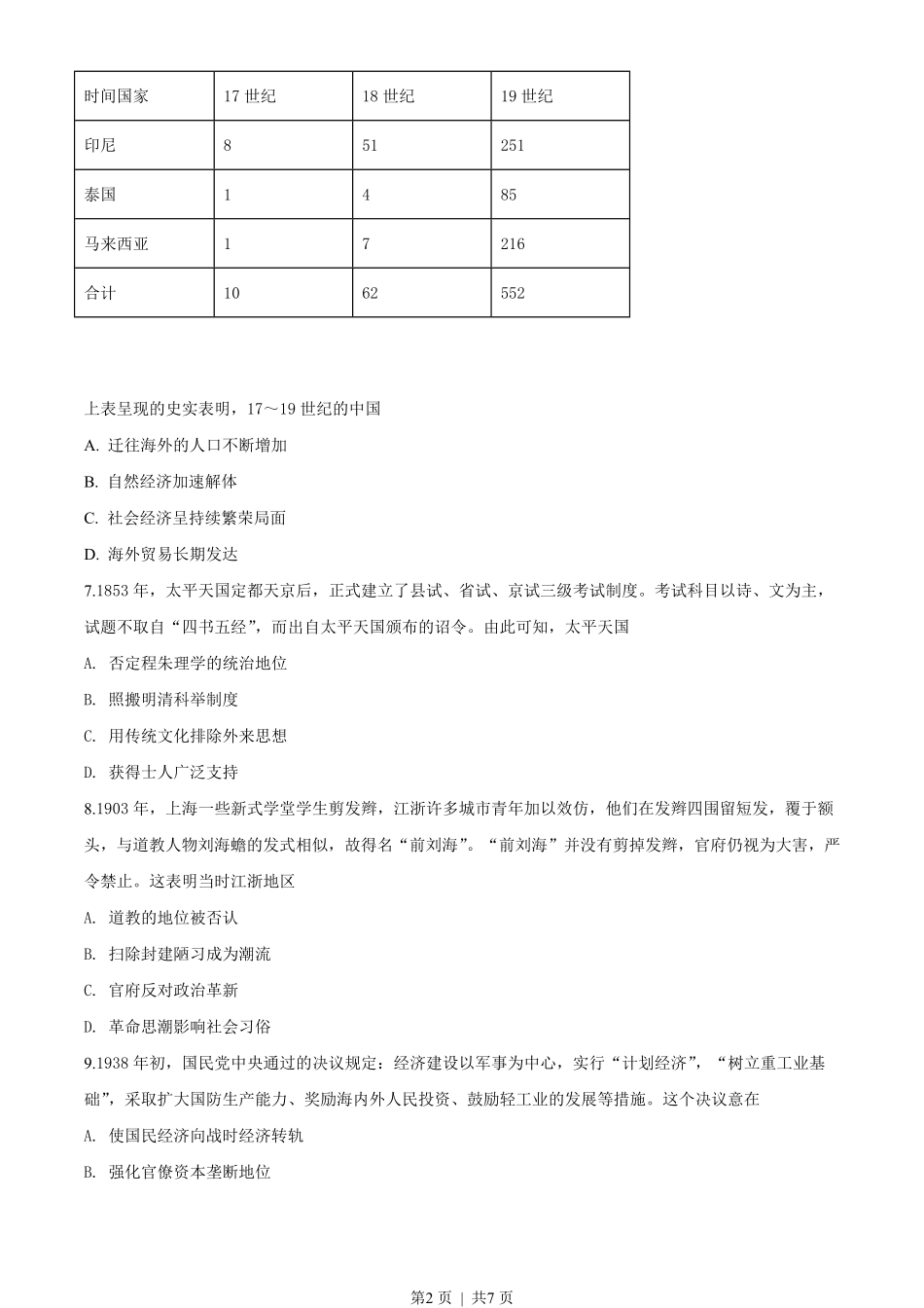 2018年高考历史试卷（海南）（空白卷）.pdf_第2页