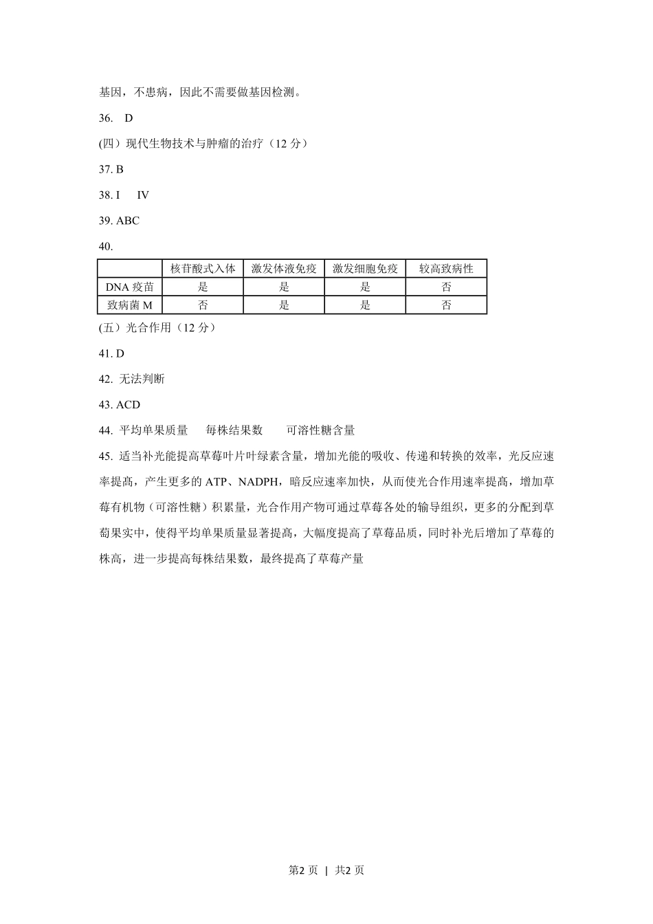 2019年高考生物试卷（上海）（答案卷）.pdf_第2页