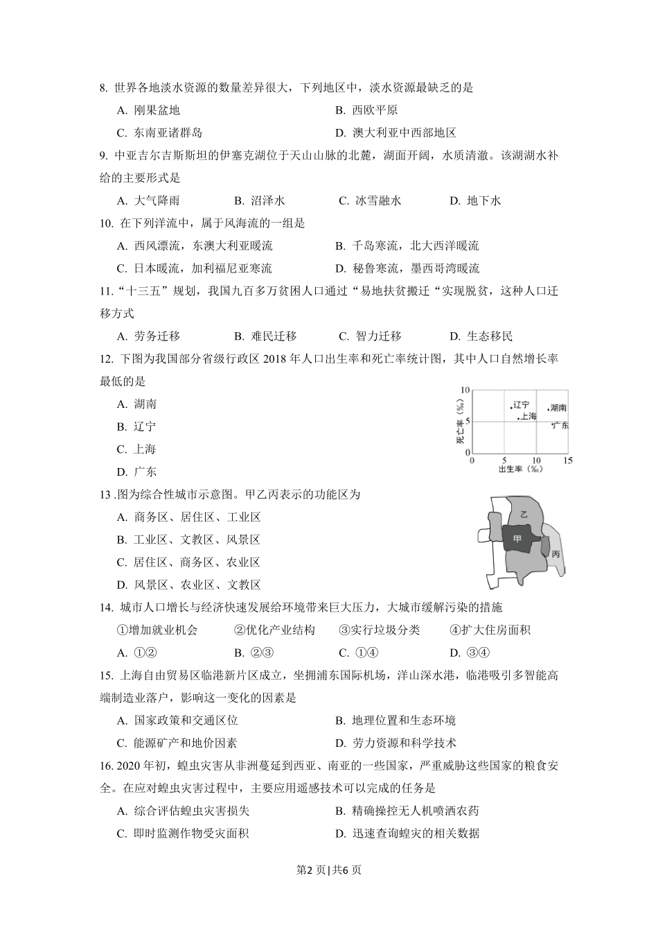2020年高考地理试题(上海)(空白卷).pdf_第2页
