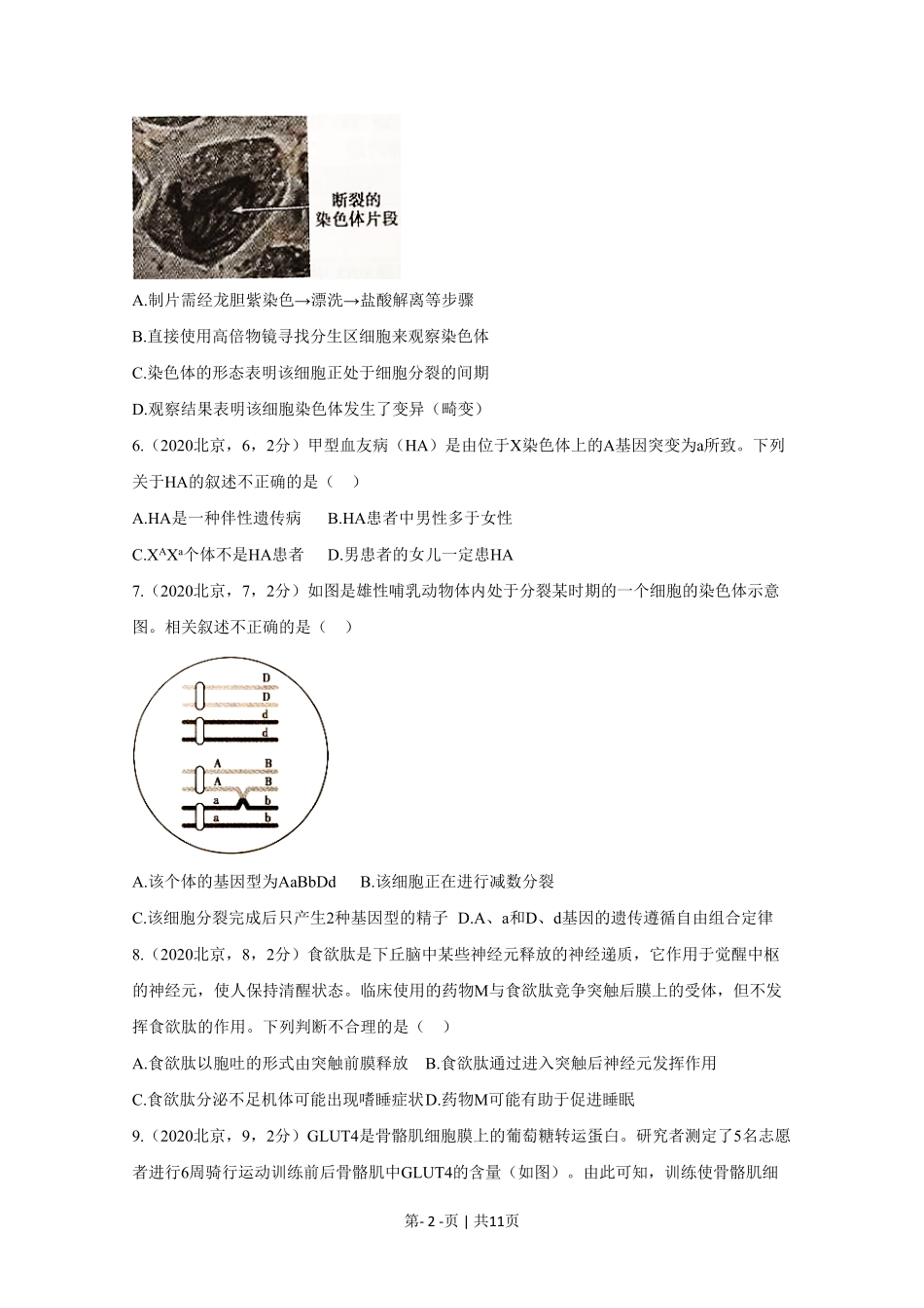 2020年高考生物试卷(北京)(空白卷).pdf_第2页