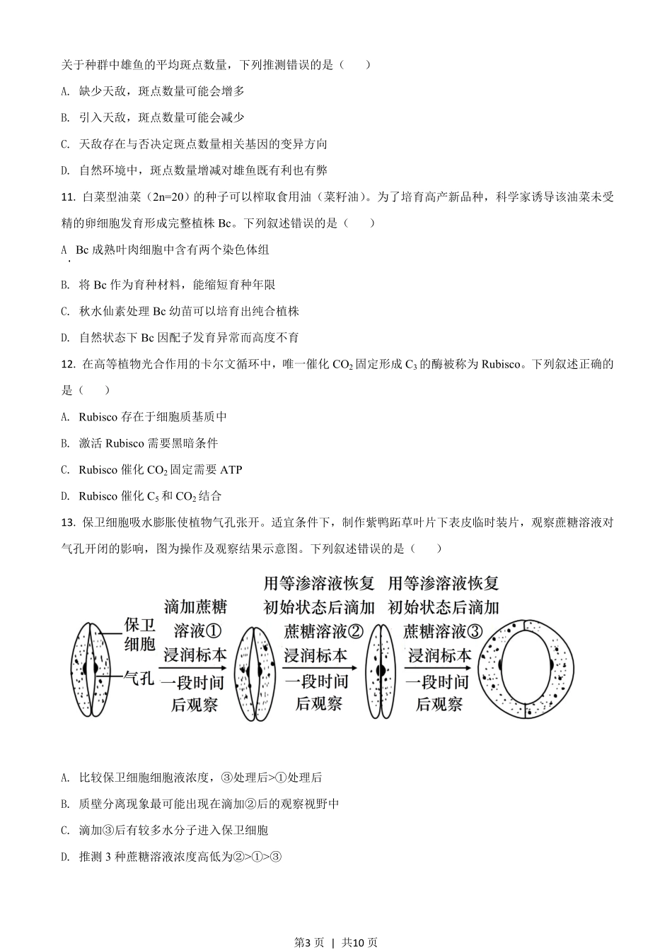 2021年高考生物试卷(广东)(空白卷).pdf_第3页