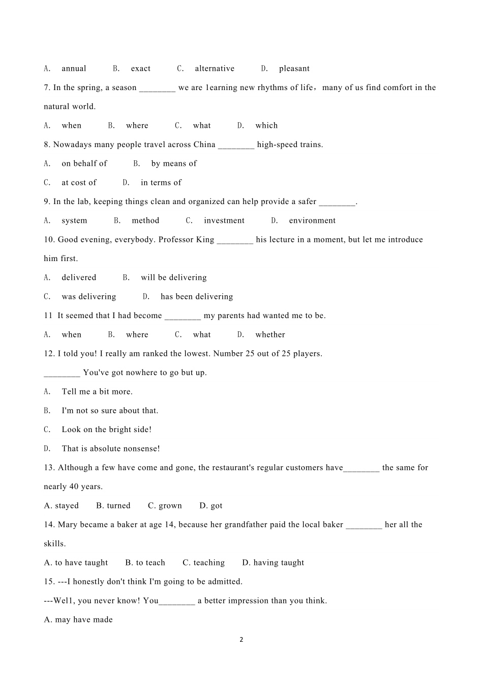 2021年高考英语试卷（天津）（第二次）（空白卷）.pdf_第2页