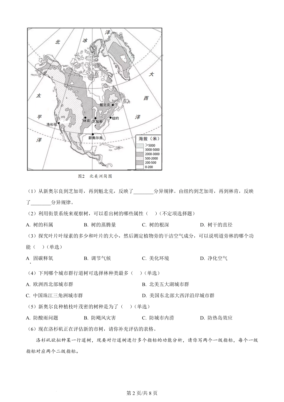 2024年高考地理试题(上海)(空白卷).pdf_第2页