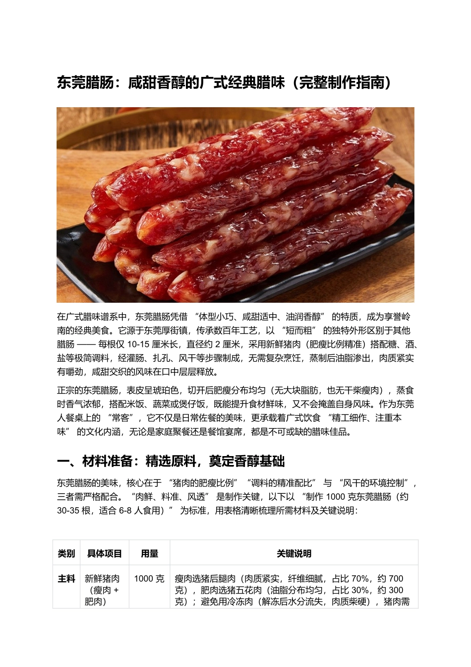 东莞腊肠:咸甜香醇的广式经典腊味(完整制作指南).docx_第1页
