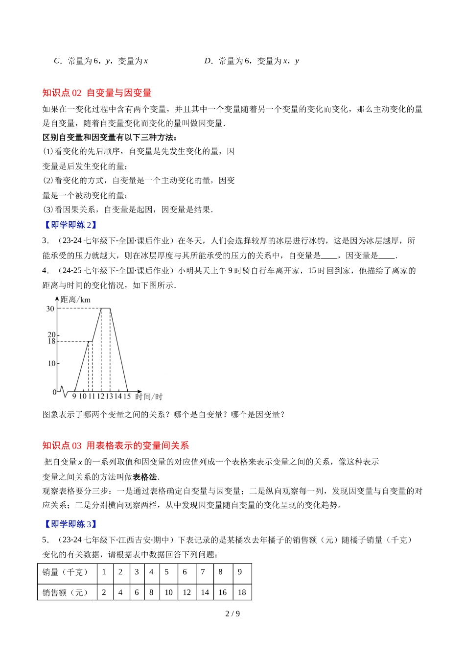 第6章第01讲 用表格表示变量之间的关系（3个知识点+3类热点题型讲练+习题巩固）（原卷版）.docx_第2页