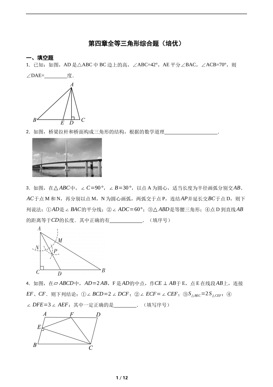 第四章全等三角形综合题(培优)(含答案).docx_第1页