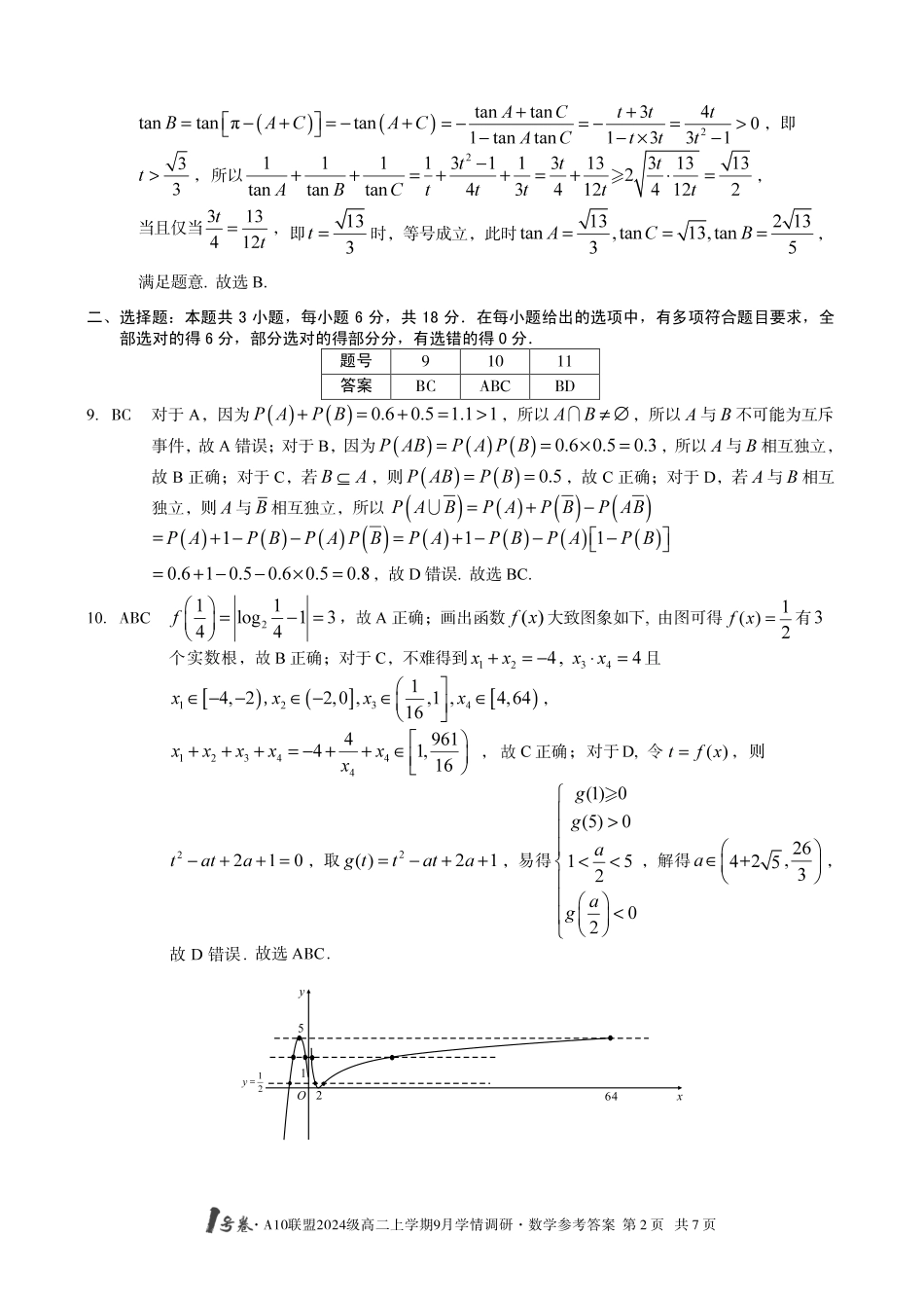（数学）1号卷A10联盟2024级高二上学期9月学情调研数学答案.pdf_第2页