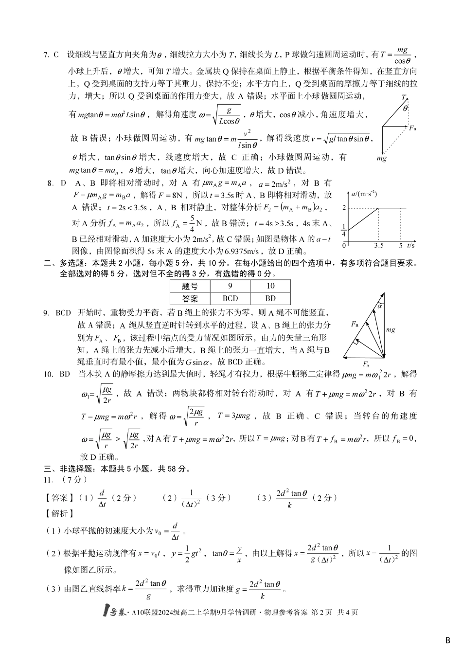 （物理B卷）1号卷A10联盟2024级高二上学期9月学情调研物理答案B.pdf_第2页
