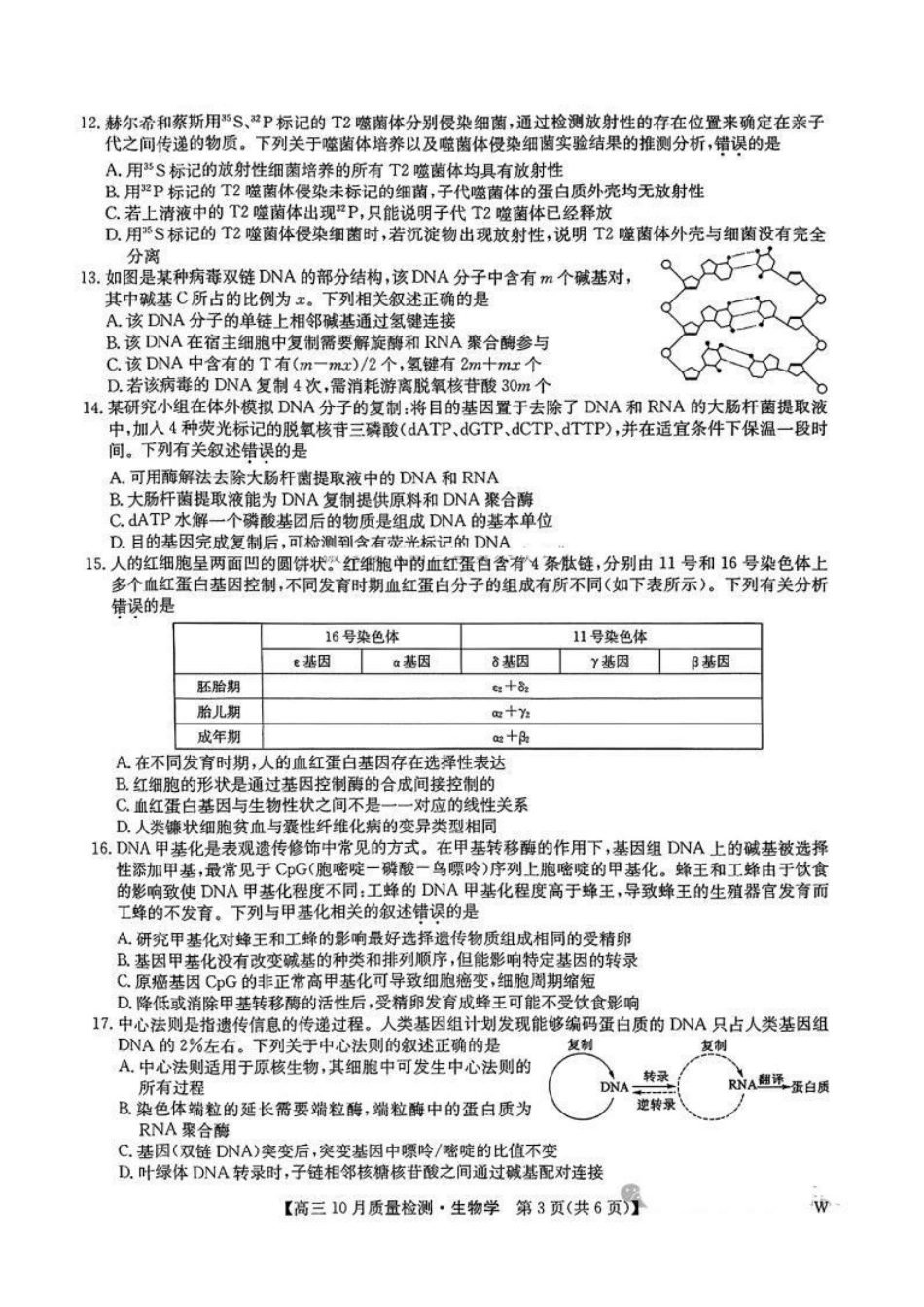 【安徽江西河南等】九师联盟2025届高三年级上学期10月质量检测（10.24-10.25）生物试卷.pdf_第3页