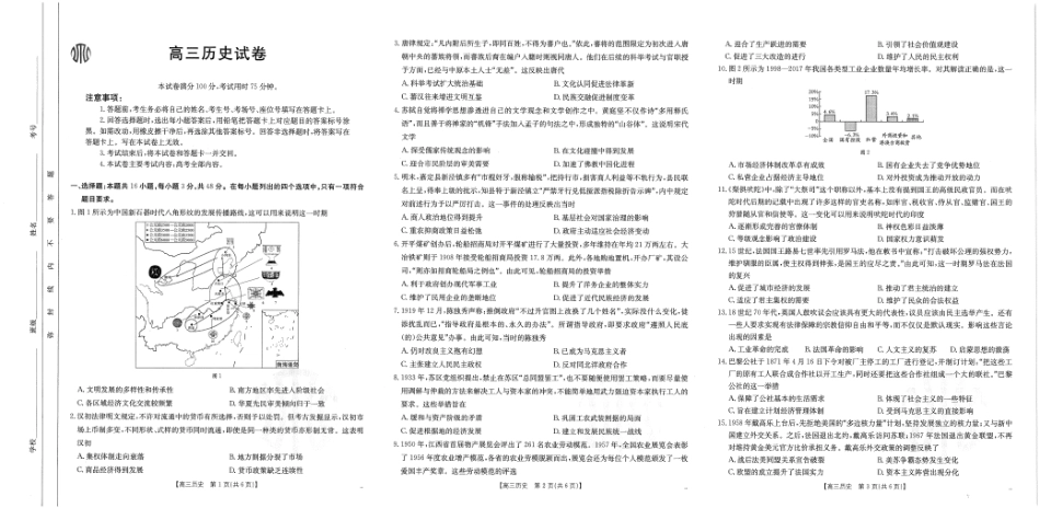 【化学14+4新试题结构】江西省重点学校2024-2025学年高三年级上学期7月开学联考(7.23-7.25)历史试卷.pdf_第1页
