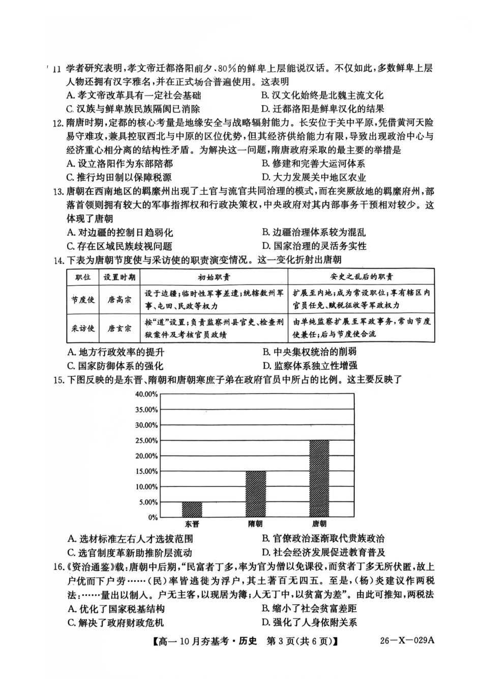 【历史试卷】【高一】山西三晋卓越联盟2025-2026学年高一10月夯基考(26-X-029A)(10.16-10.17).pdf_第3页