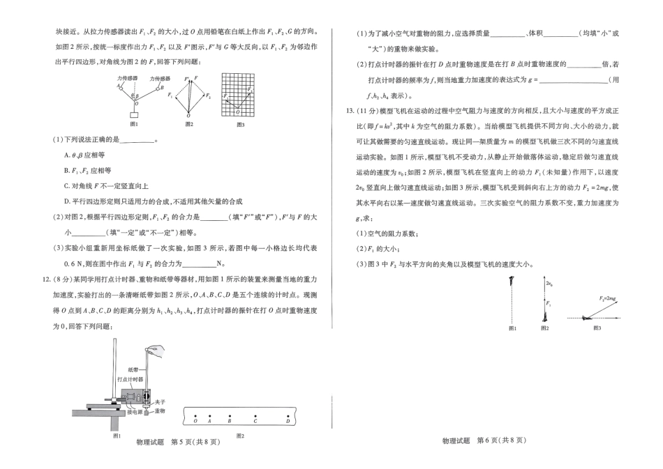 【天一大联考】河南省天一大联考2024—2025学年(上)高一年级期中考试物理试题.pdf_第3页