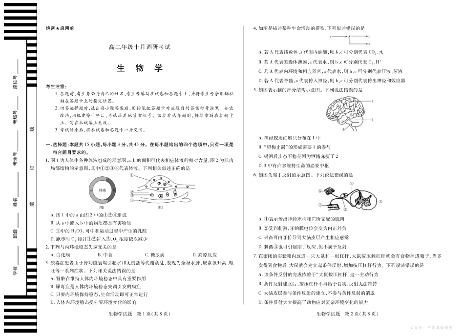 6生物学安徽高二10月调研.pdf_第1页