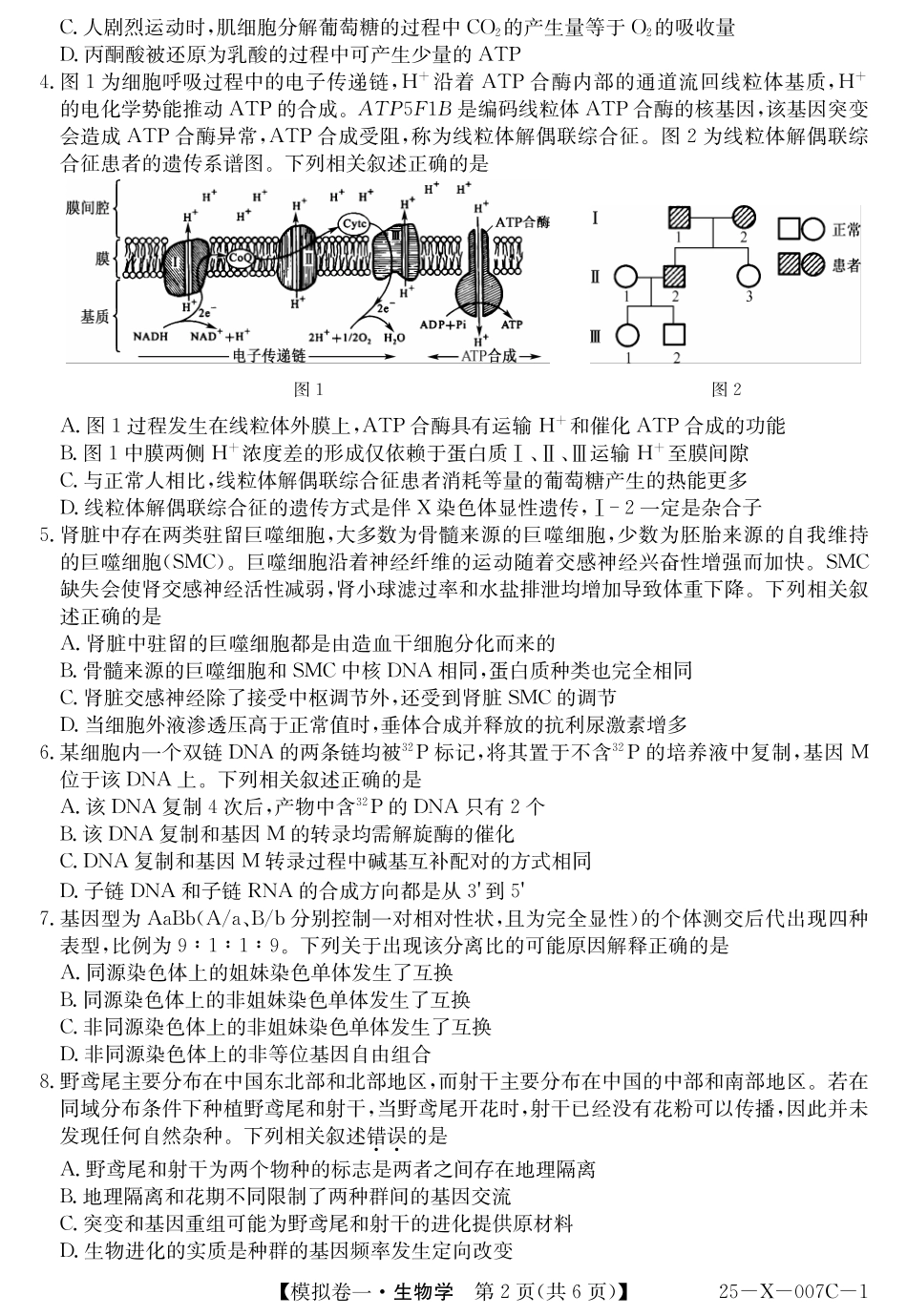 25-X-007C-12025届高三模拟卷一（2.9-2.10）生物试卷.pdf_第2页