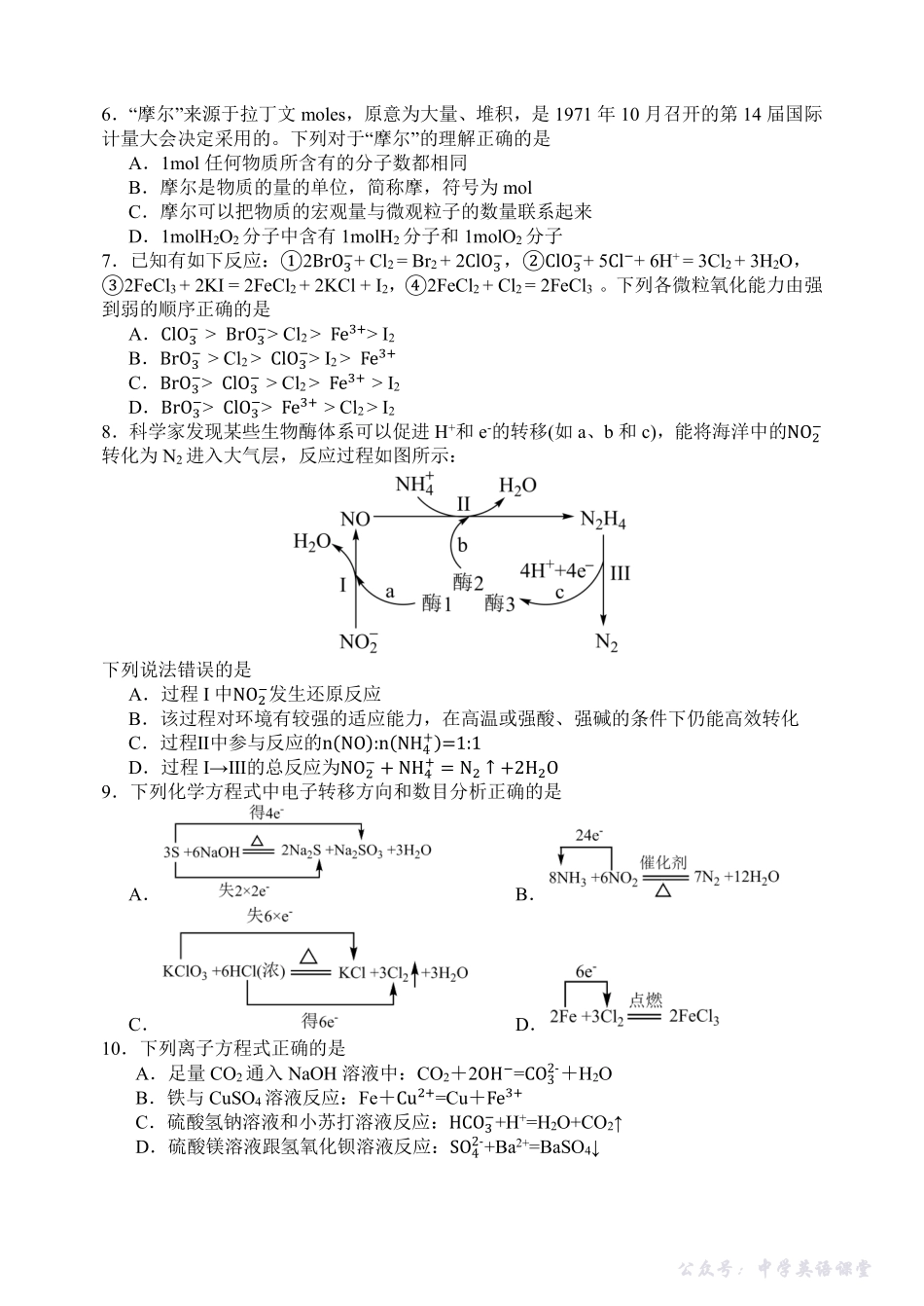 2025.10东北育才高一上化学月考试卷+答案.pdf_第2页