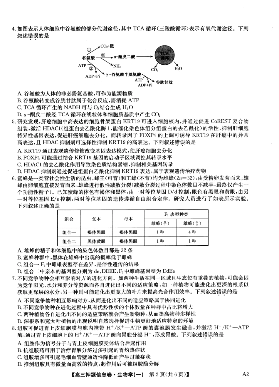 2025版百师联盟高考《信息押题卷》信息卷一生物试卷.pdf_第2页