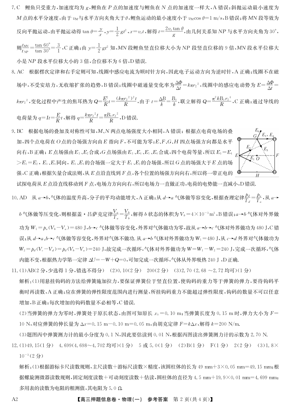 2025版百师联盟高考《信息押题卷》信息卷一物理答案.pdf_第2页