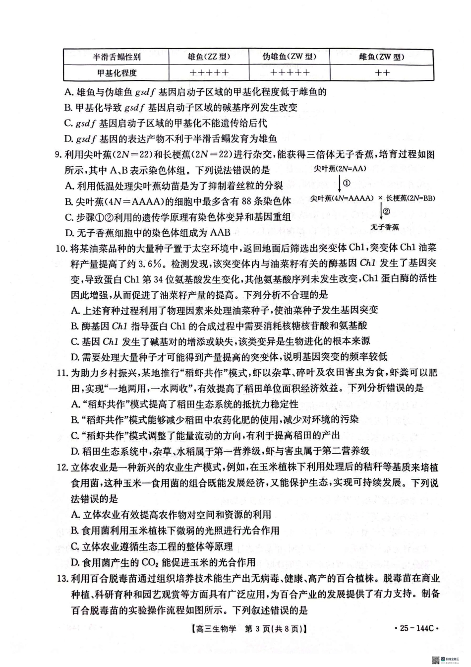 2025届河北邢台质检联盟高三11月期中考试(25-144C)生物.pdf_第3页