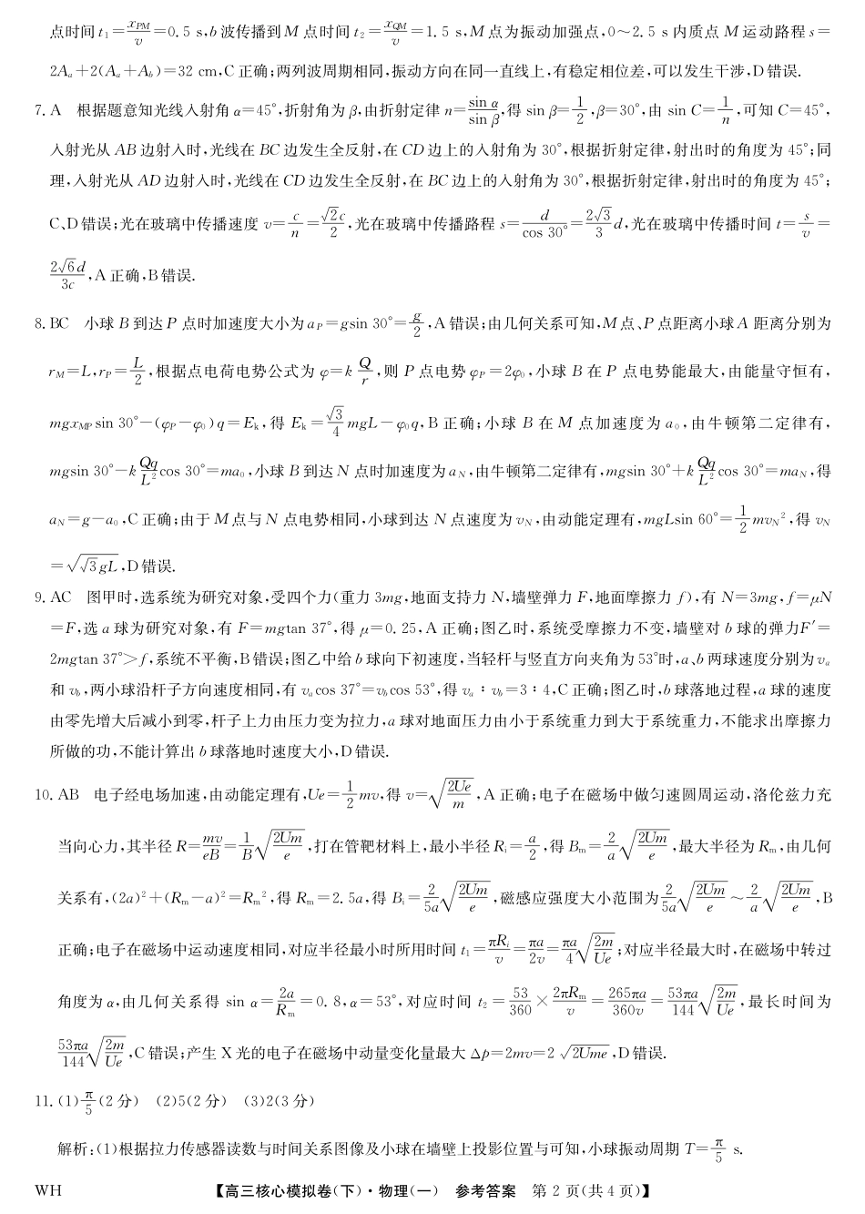 2025届九师联盟核心模拟卷（下）（一）（样卷）物理试卷答案.pdf_第2页