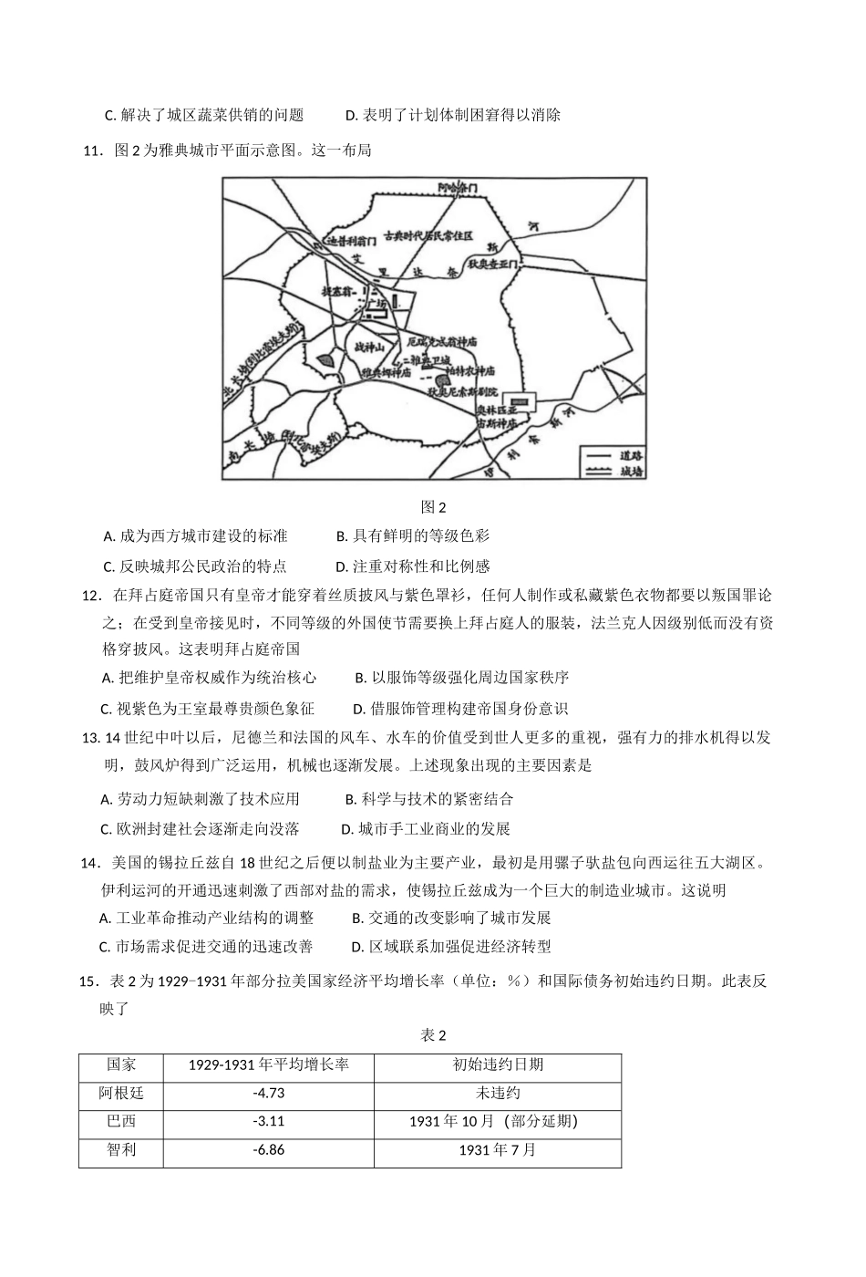 2025届山西省晋中市天一大联考高三下学期3月高考适应性训练(二模)历史试题(含答案).docx_第3页