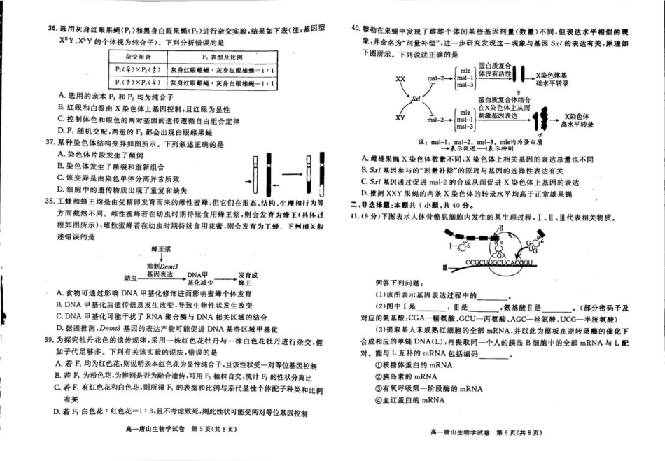 2025唐山高一生物.pdf_第3页