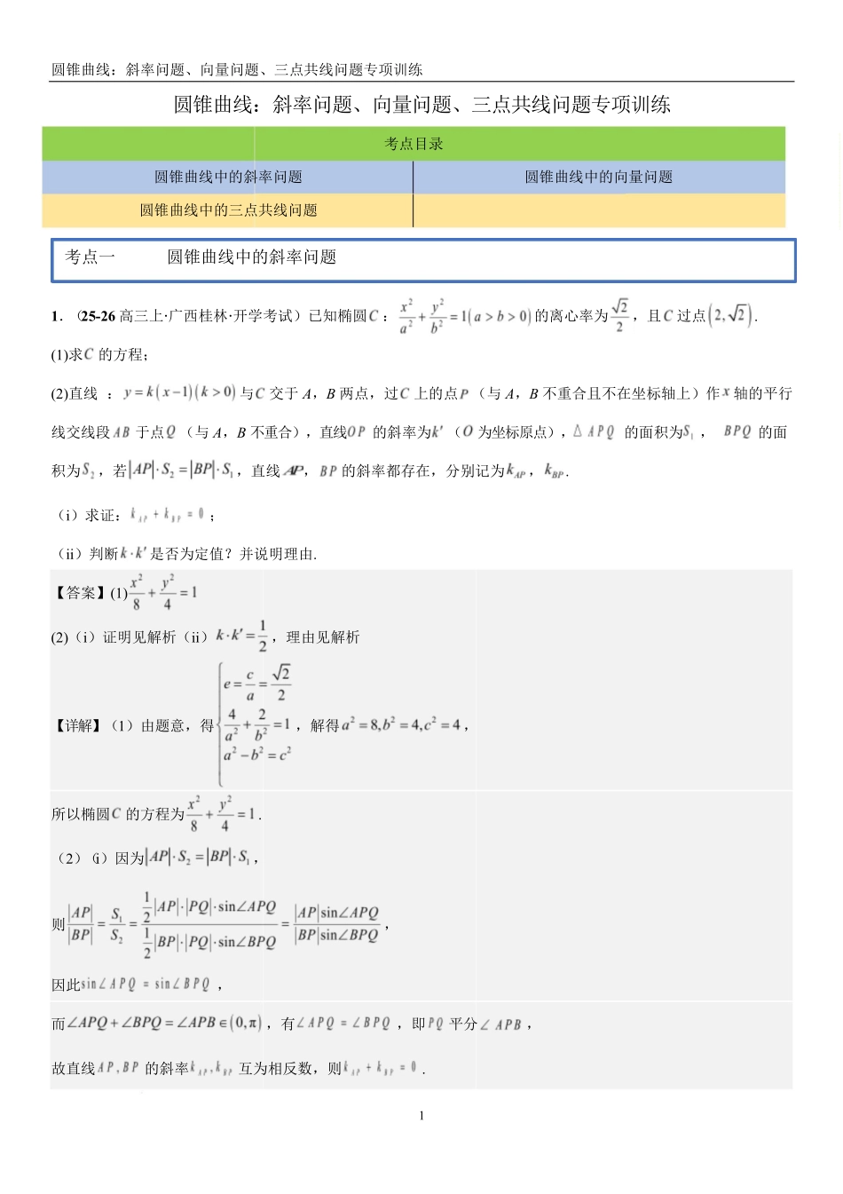 2026《高考一轮圆锥曲线专项训练》(解析版).pdf_第1页