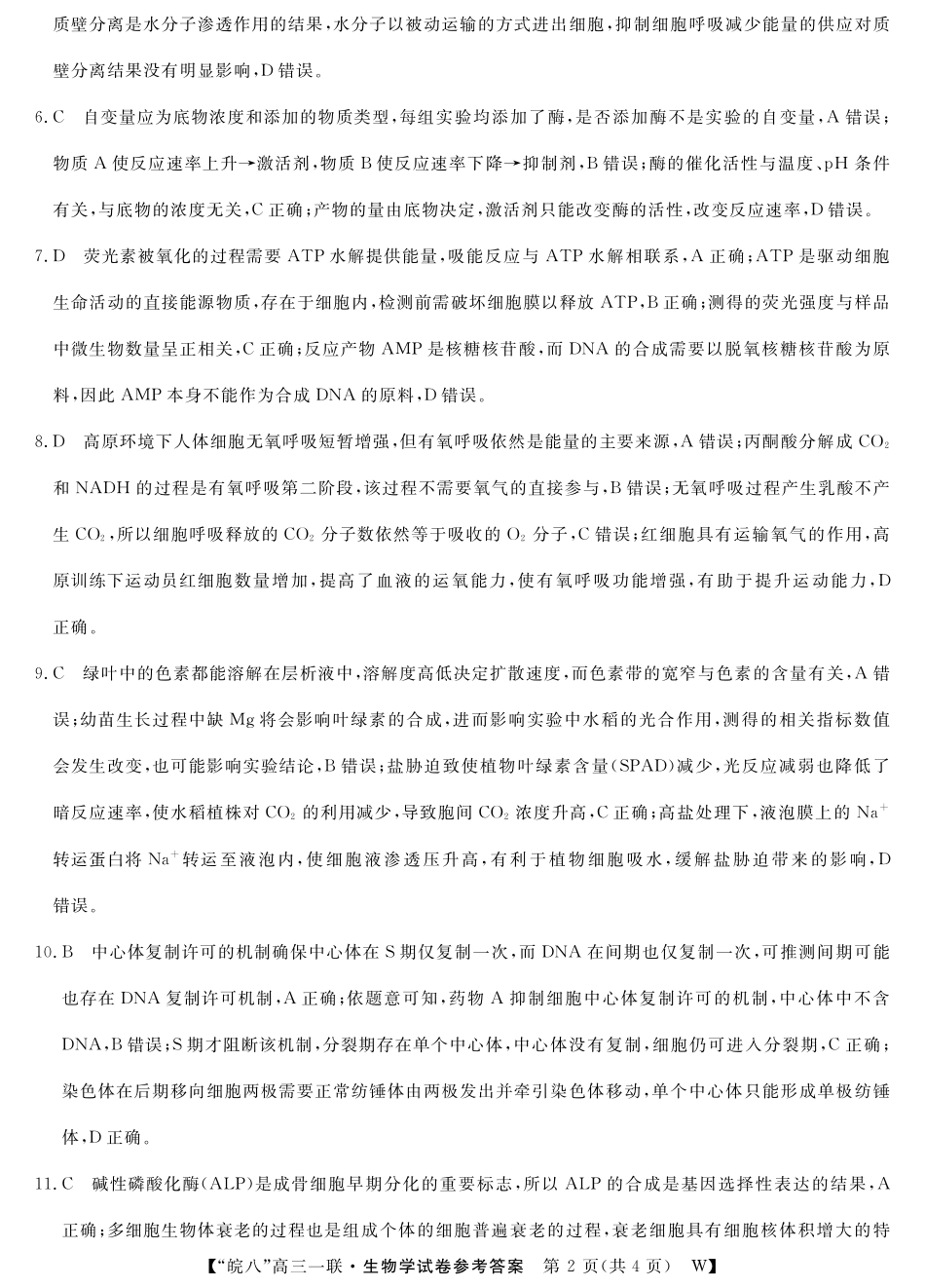 2026届“皖南八校”高三第一次大联考生物答案.pdf_第2页