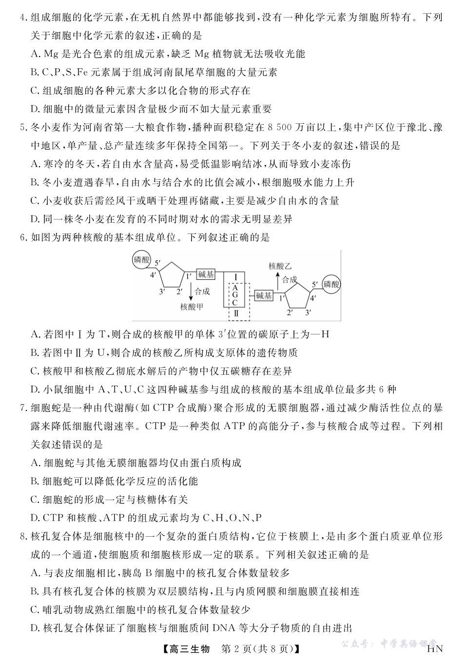 2026届高三华师联盟10月质量检测考试生物.pdf_第2页