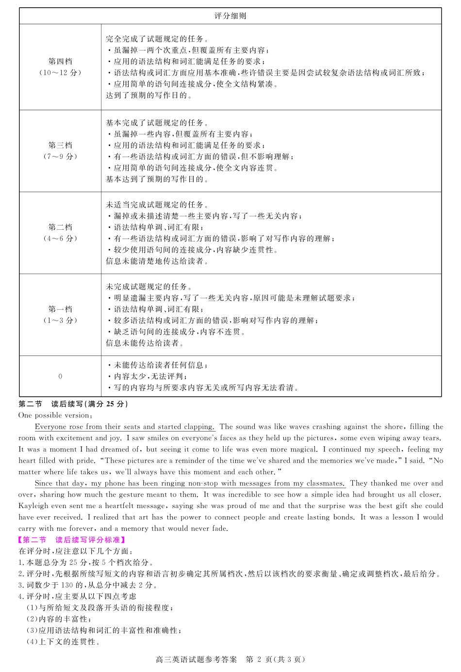 安徽省华师联盟2026届高三第一学期9月份开学联考英语评分细则.pdf_第2页