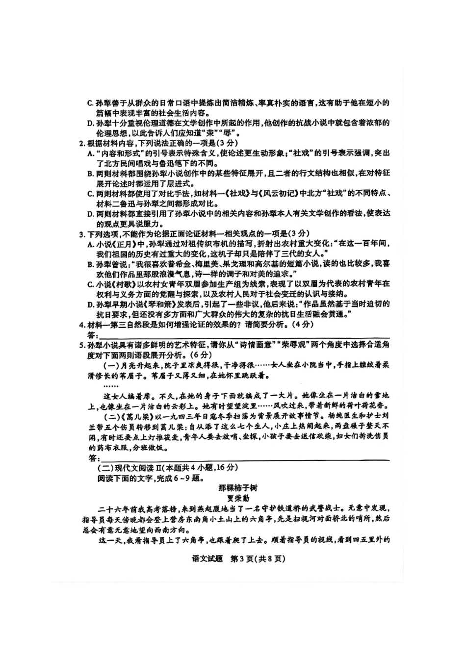 安徽省天一大联考安徽2024-2025学年高三12月联考（12.19-12.20）语文试卷+答案.pdf_第3页