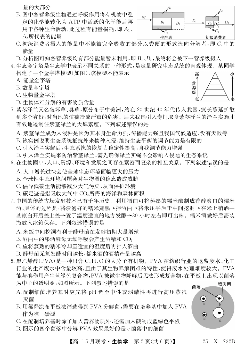 安徽省县中联盟2024-2025学年高二下学期5月联考生物.pdf_第2页