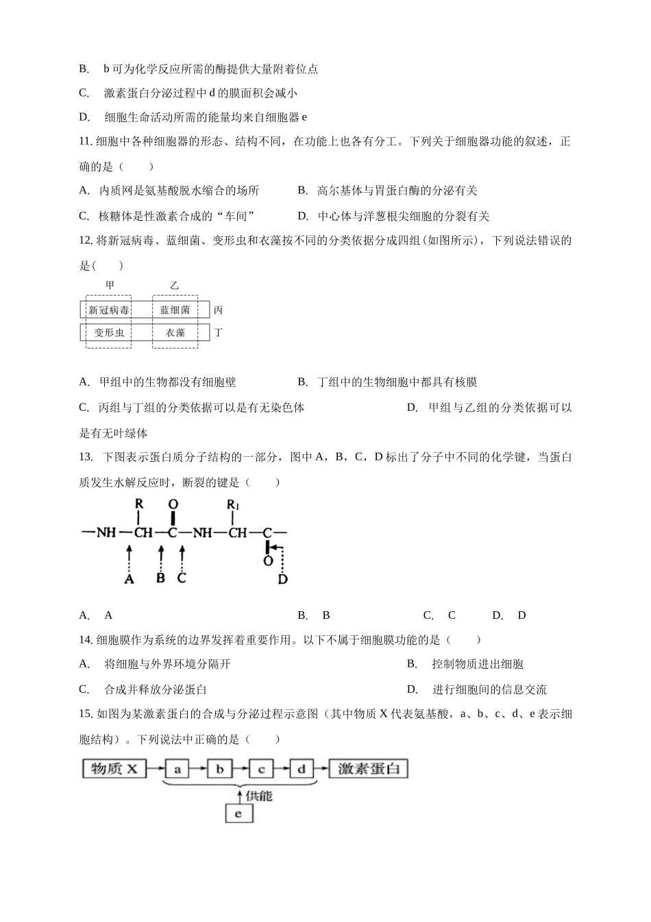 白城实验高中2025-2026学年度高一上学期第一次月考生物试卷.docx_第3页