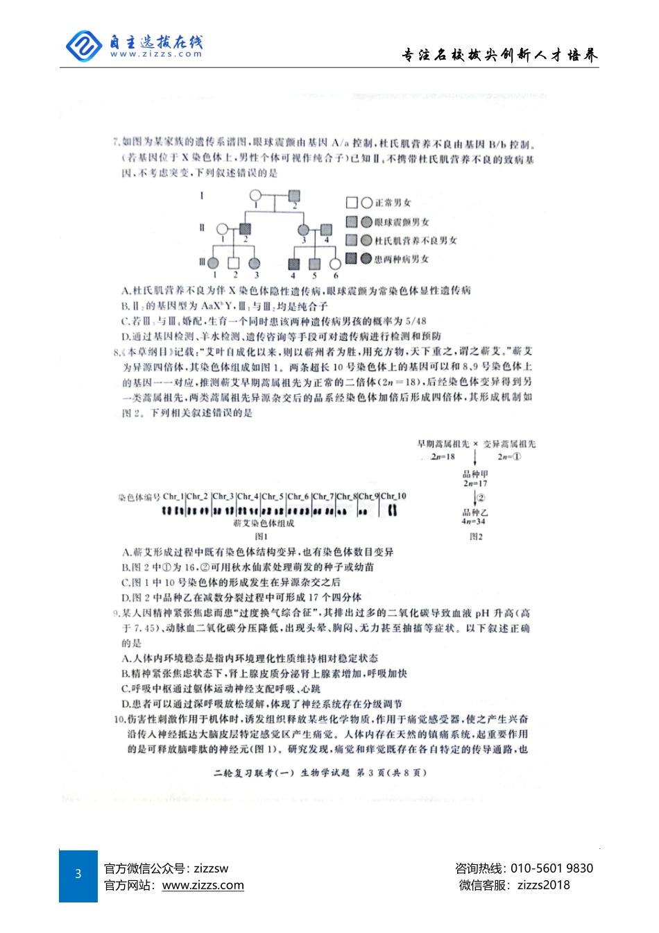 百师联盟2025届高三二轮复习联考(一)(3.27-3.28)生物试题(A卷).pdf_第3页