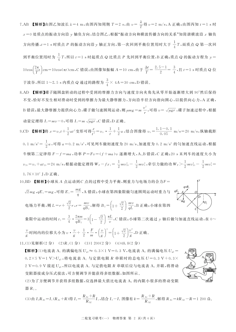 百师联盟2025届高三二轮复习联考(一)（3.27-3.28）物理(湖南)答案.pdf_第2页