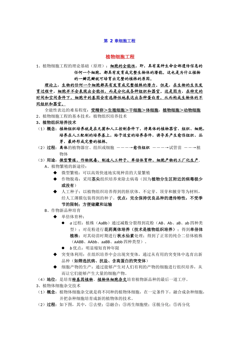 第2章细胞工程期末复习知识点总结【新教材】人教版高中生物选择性必修三.docx_第1页