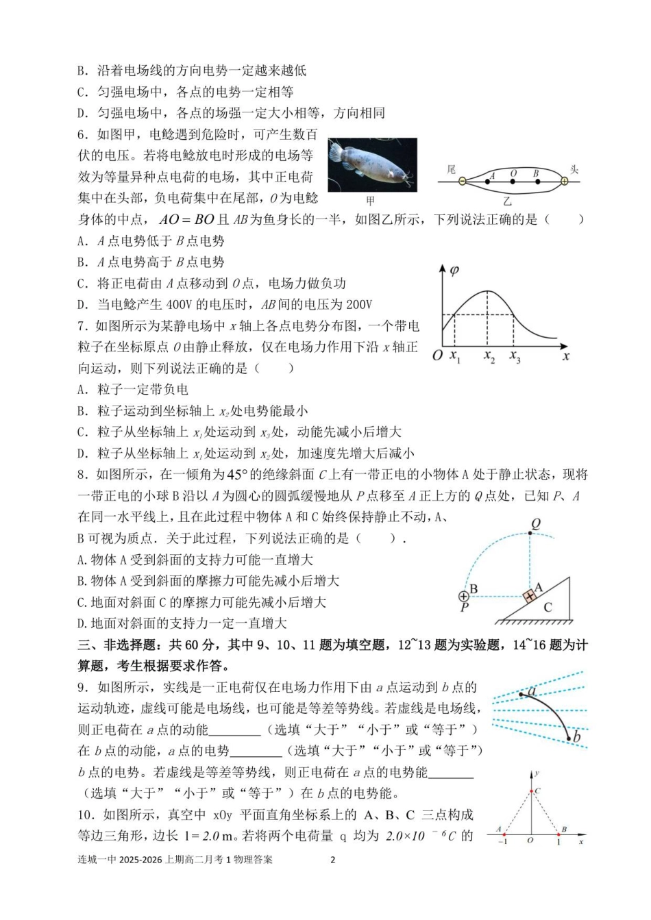 福建省龙岩市连城县第一中学2025-2026学年高二上学期10月月考物理试题（含答案）.pdf_第2页