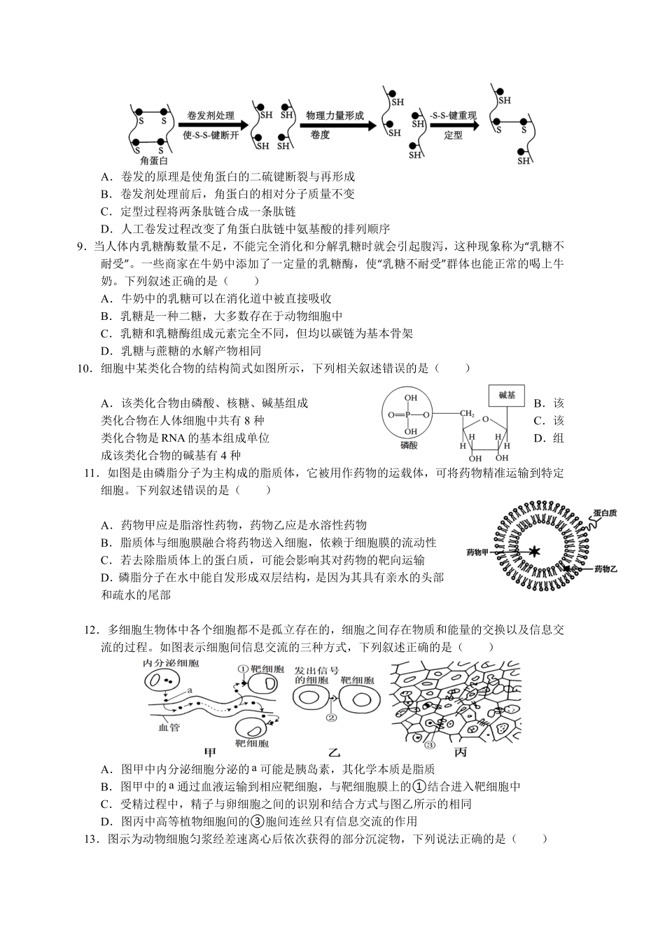 福建省龙岩市连城县第一中学2025-2026学年高一上学期开学生物试题(含答案).pdf_第2页