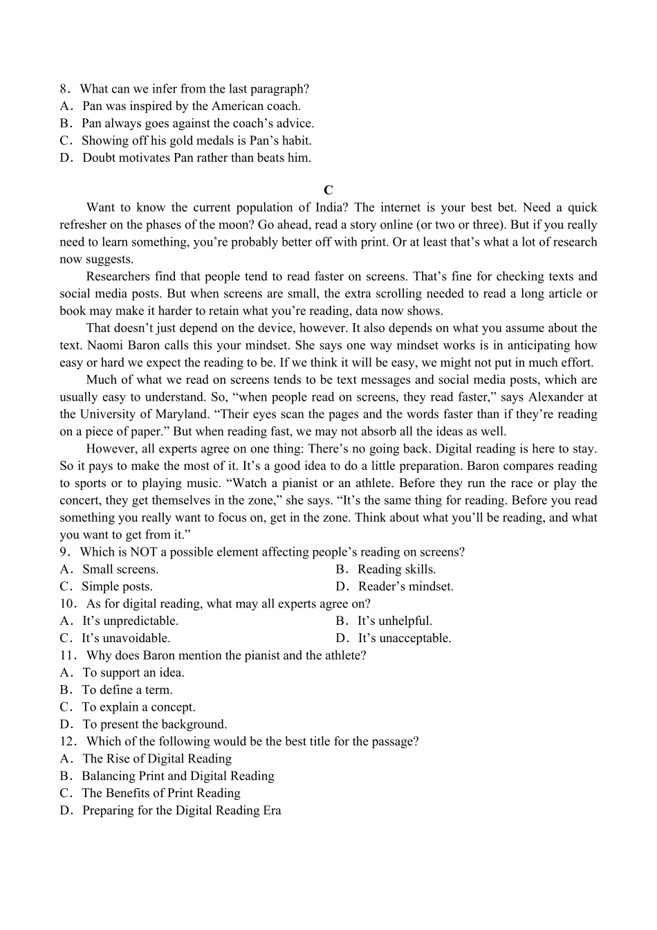 福建省龙岩市连城县第一中学2025-2026学年高一上学期开学英语试题(含答案).pdf_第3页