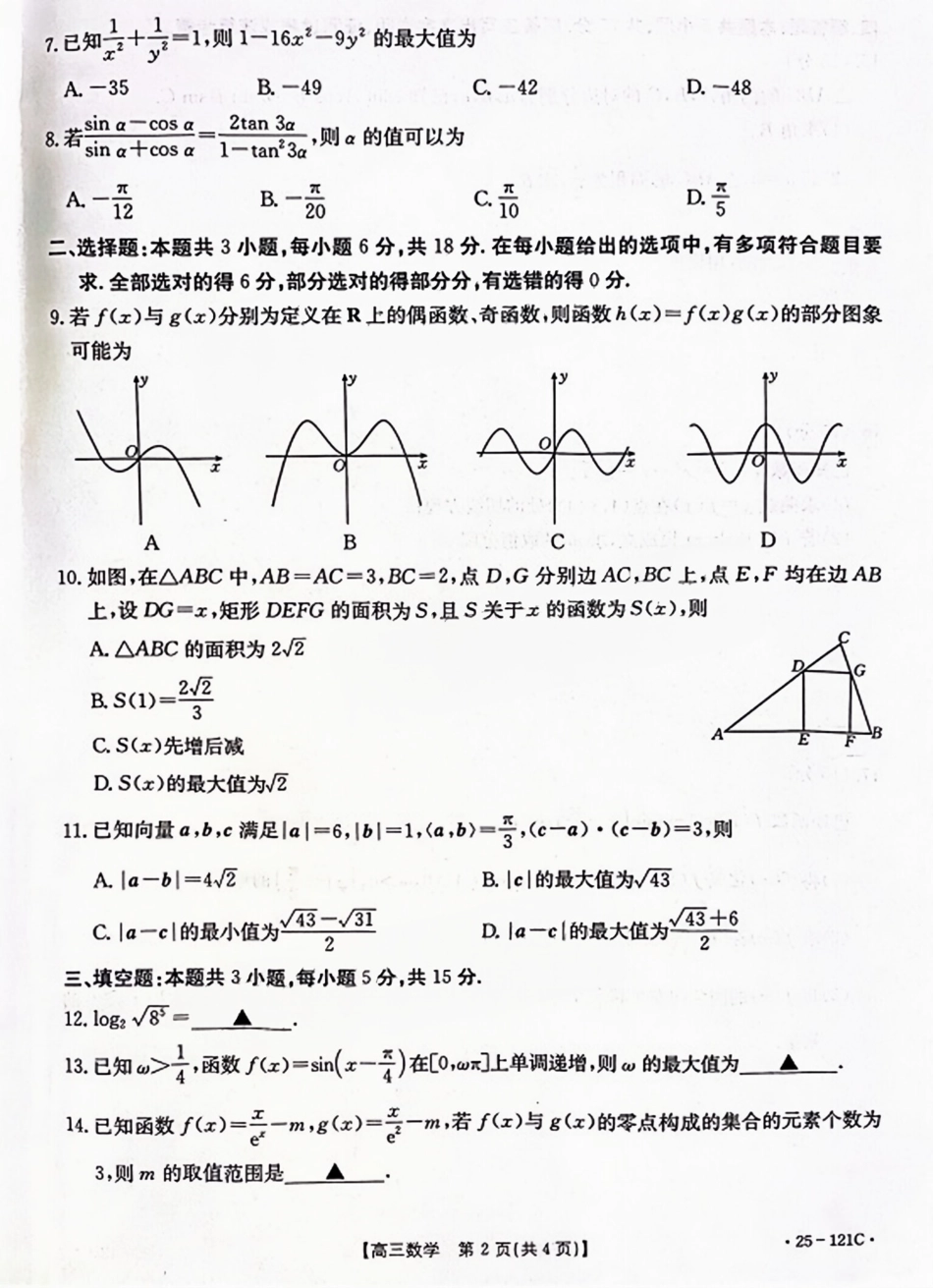 福建省漳州宁德龙岩三市2025届高三百校半期11月联考联考（金太阳25-121C）（11.6-11.8）数学试卷.pdf_第2页