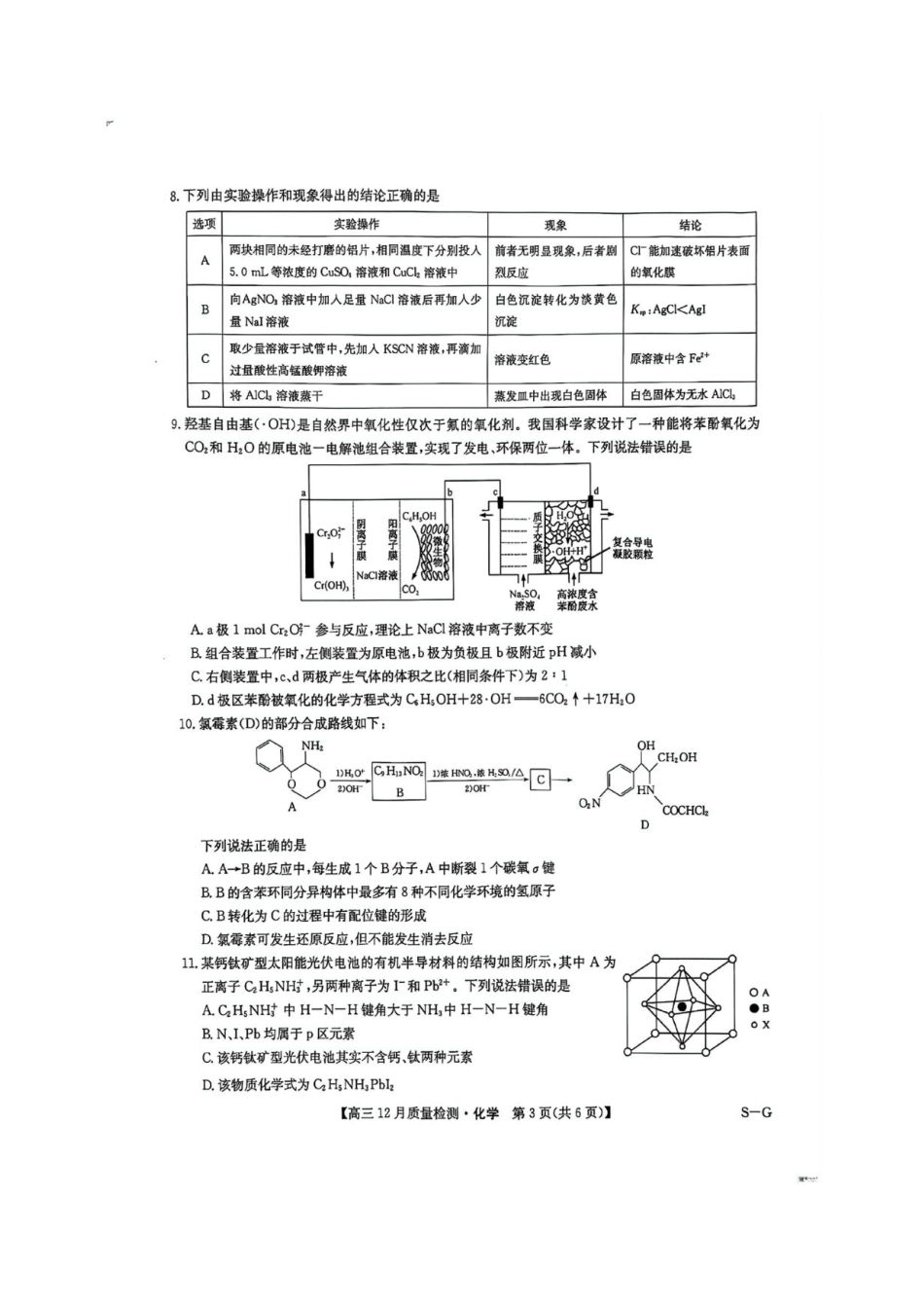 福建省漳州市2025届高三上学期12月联考（九师联盟）（12.23-12.24）化学试卷+答案.pdf_第3页