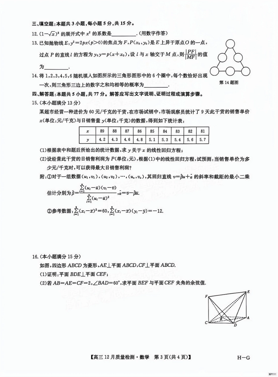 福建省漳州市2025届高三上学期12月联考（九师联盟）（12.23-12.24）数学试卷+答案.pdf_第3页