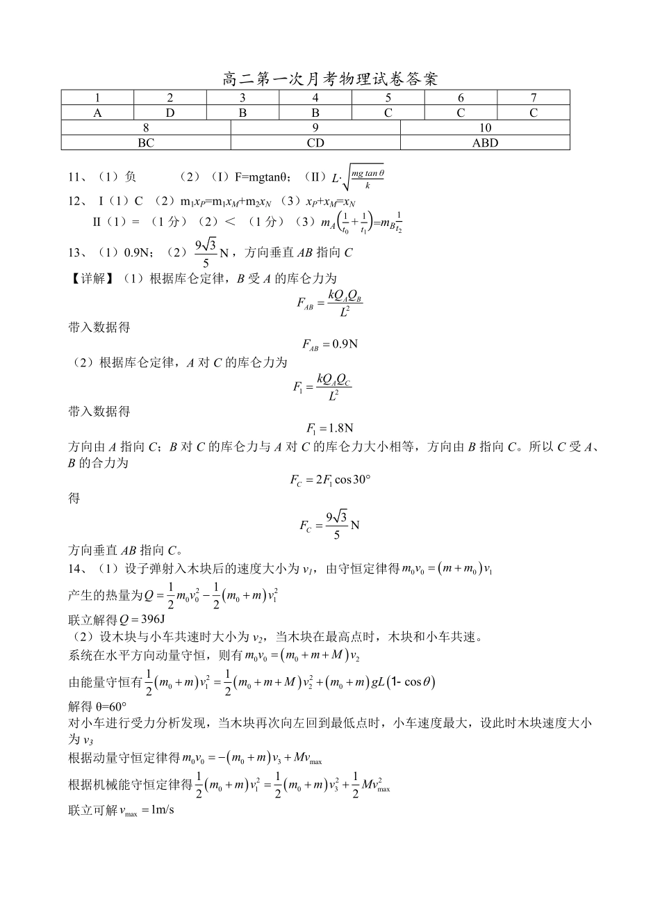 高二第一次月考物理试卷答案.pdf_第1页