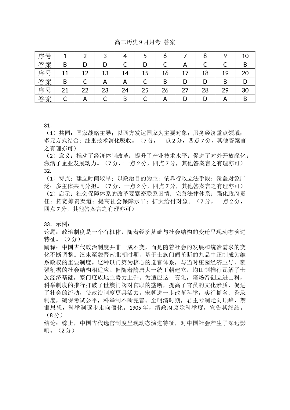 高二历史9月月考答案.docx_第1页