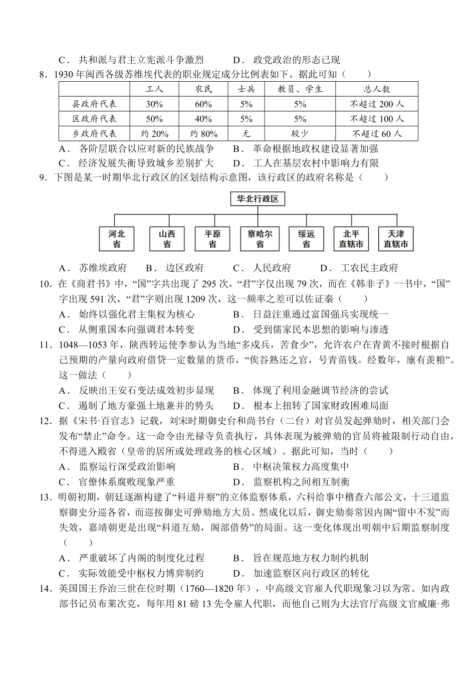 高二年级上学期9月月考历史试卷.pdf_第2页